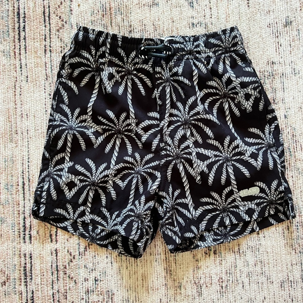Ingear Black and White Swim Trunks with Palm Tree Design